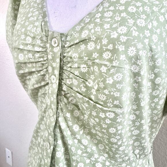 Madewell Jennifer Size 4 V-neck Button Front Pastel Green Floral Mini Sun Dress - Picture 5 of 16